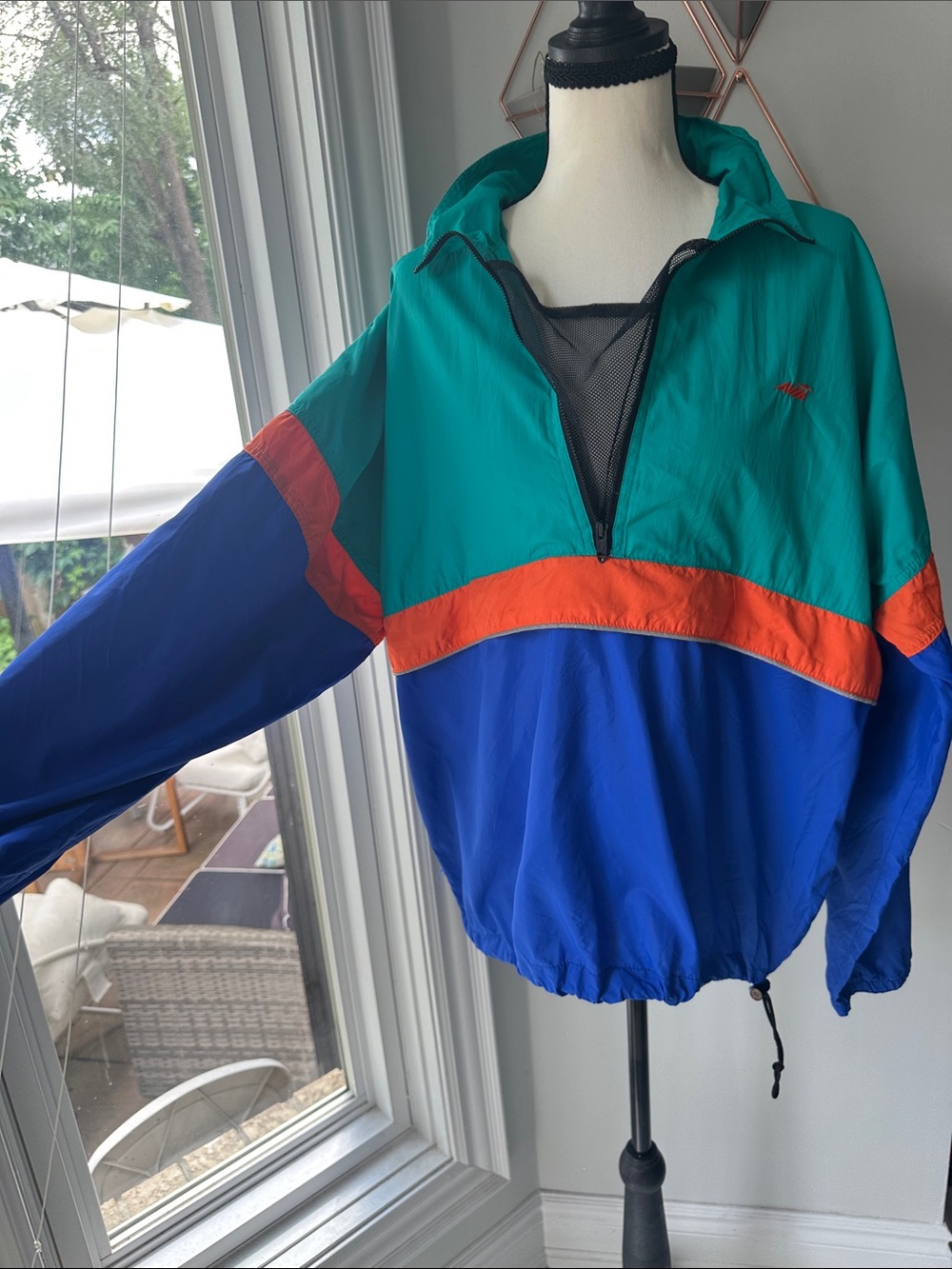 VINTAGE AVIA 90s Teal Blue Anorak Windbreaker Pullover Jacket Orange Size Medium